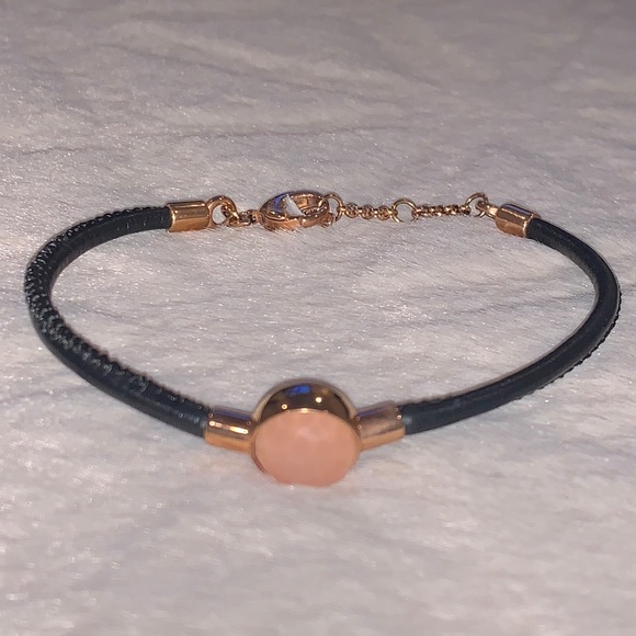 Fossil Leather and Rose Gold Bracelet with Peach Color Gemstone - Picture 3 of 9